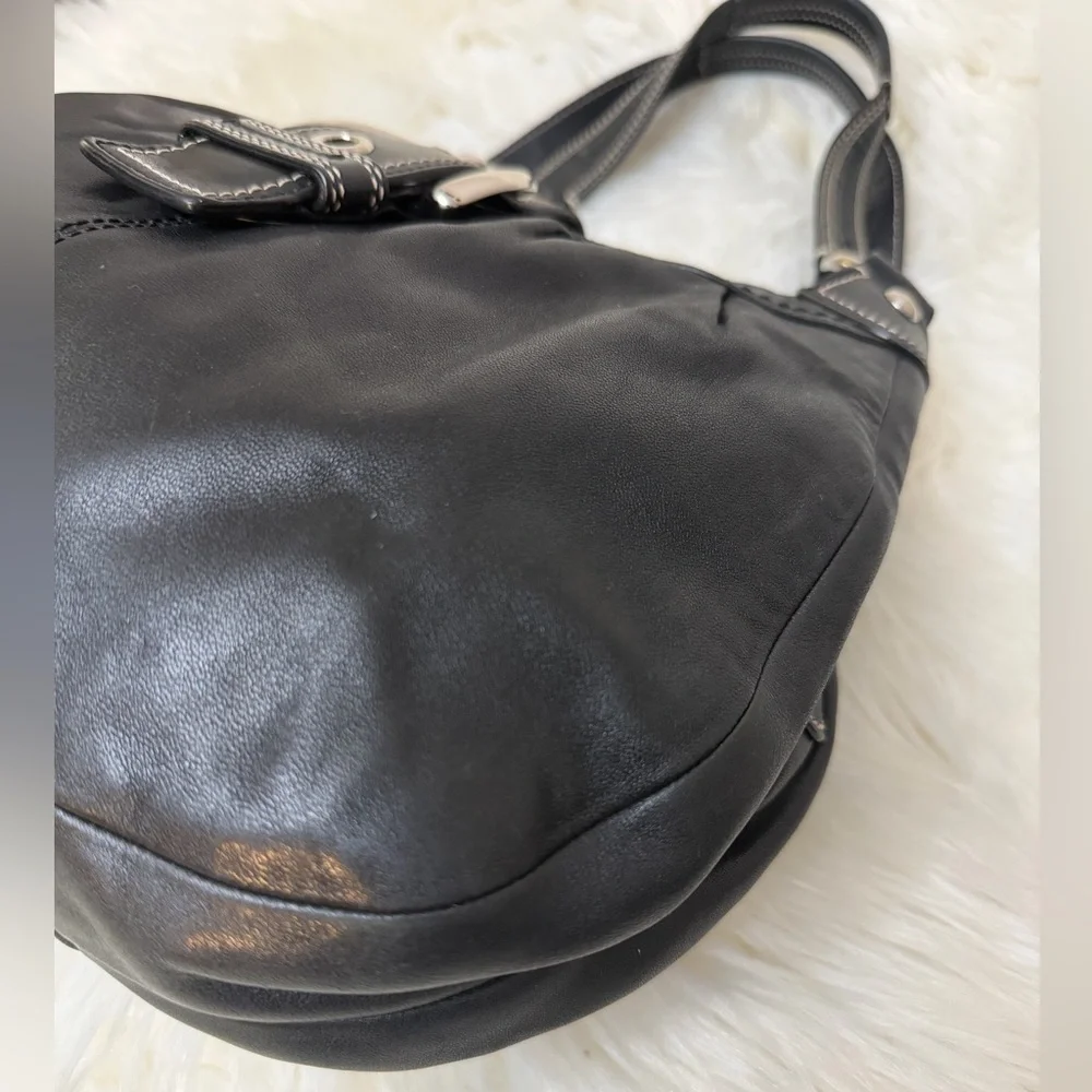 Coach Black Leather Shoulder Bag with Light Blue Interior Lining# F15527
